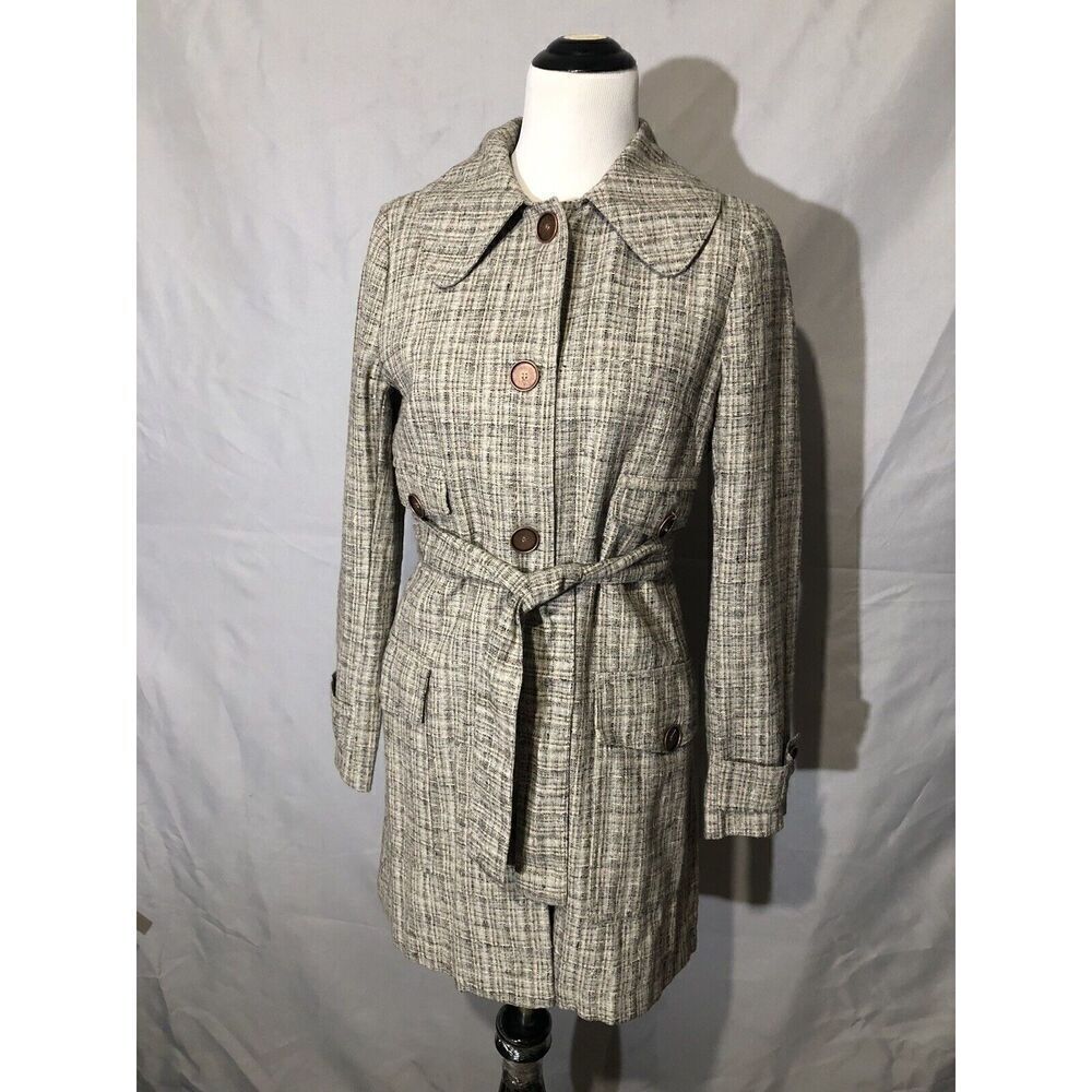 Patrizia Pepe Beige/Brown Coat Cotton Blend Belted Size 44 Italy
